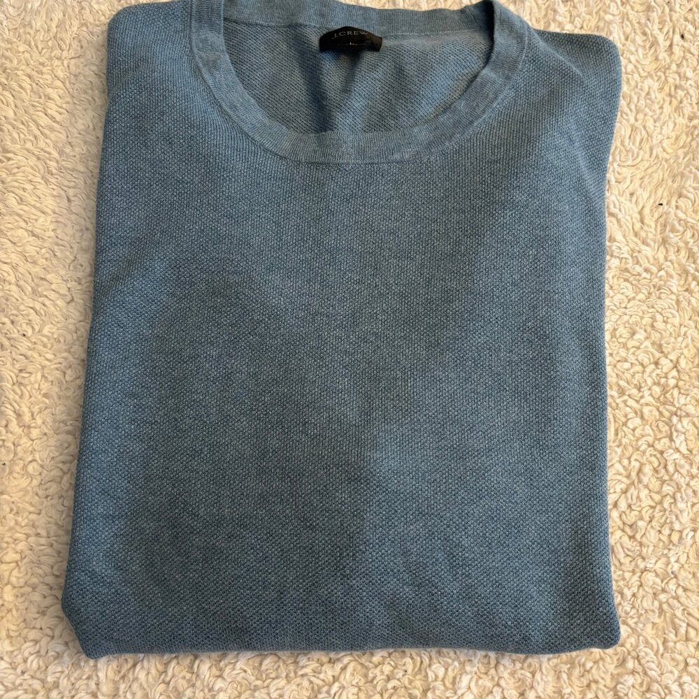 J Crew Sweater Mens Large Pullover Blue Cotton Cashmere Crew Neck Long Sleeve